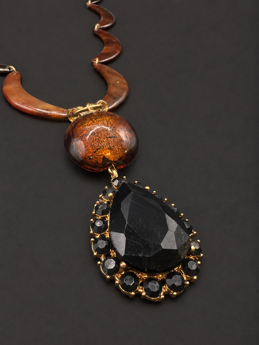 Tortoiseshell Necklace - Black Glass Pendant