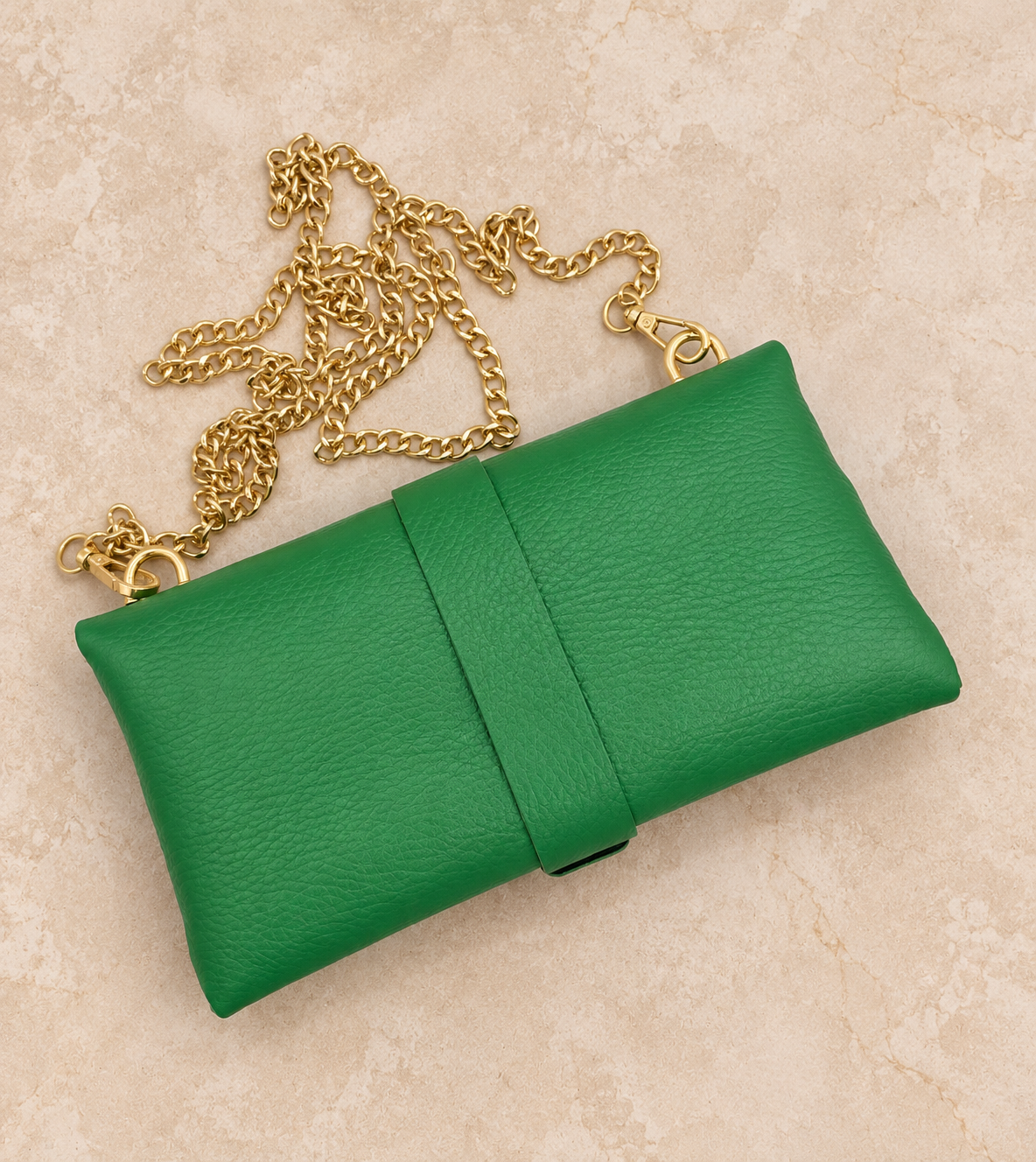 Clutch - Green Italian Leather with Rhinestones