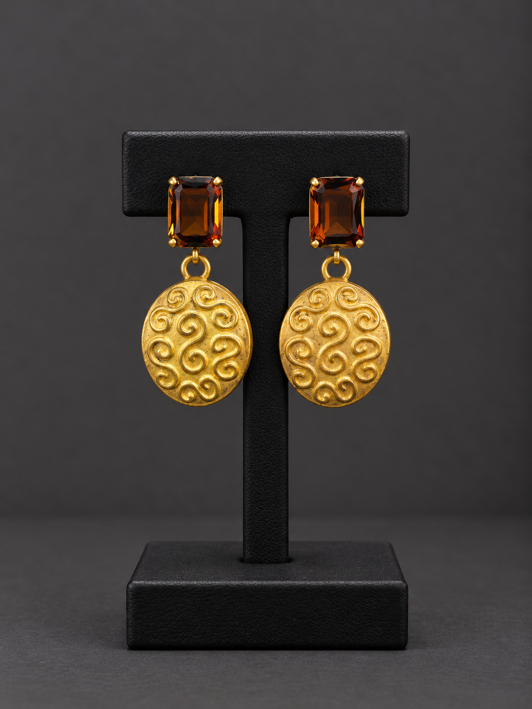 Gold Medallion Drop Earrings