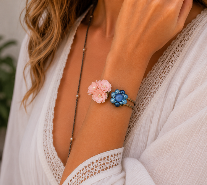 Jewel Cuff Bracelet – Peach & Blue