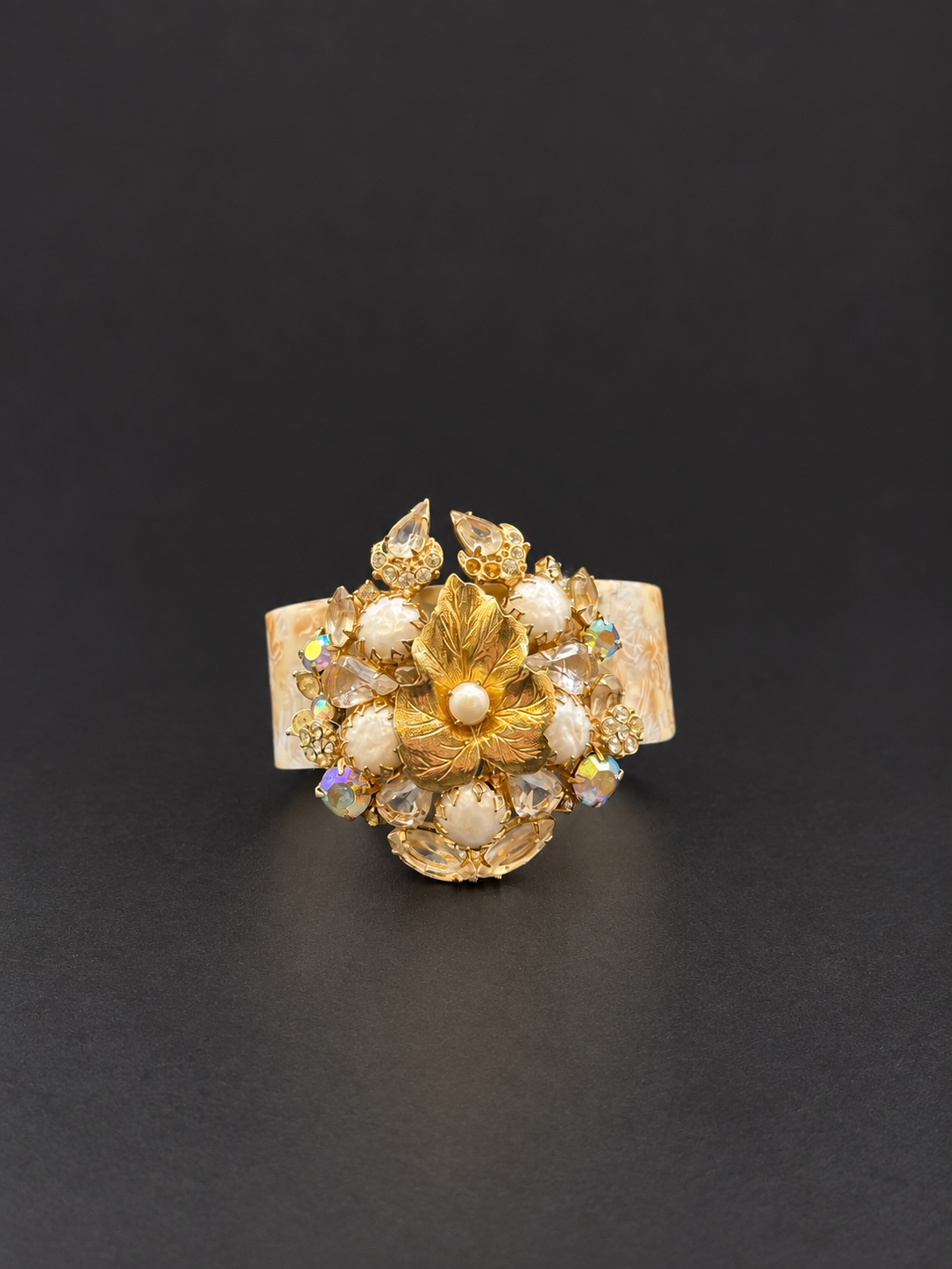 Cuff Bracelet - Golden Floral & Pearl