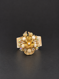 Cuff Bracelet - Golden Floral & Pearl
