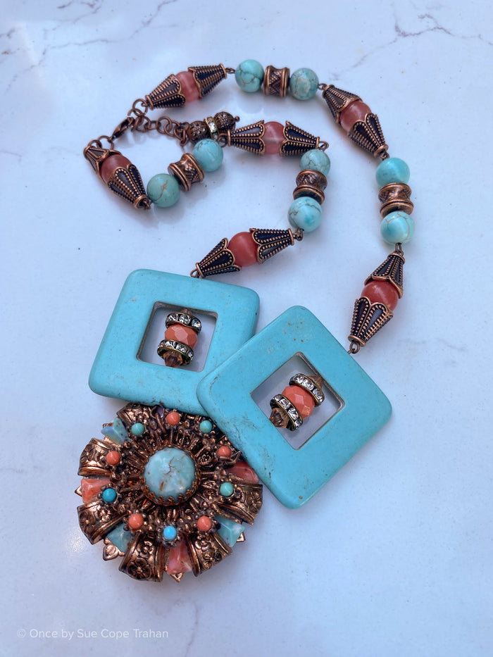 50's Brooch Howlite Beads