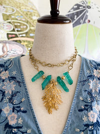 50's Brooch Raw Teal Crystals