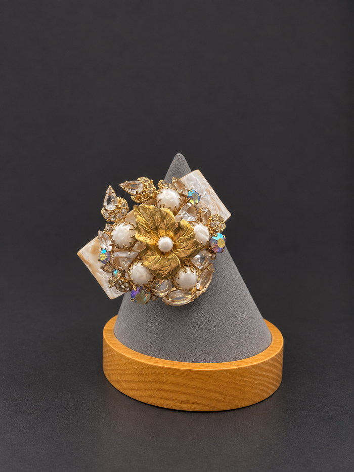 Cuff Bracelet - Golden Floral & Pearl