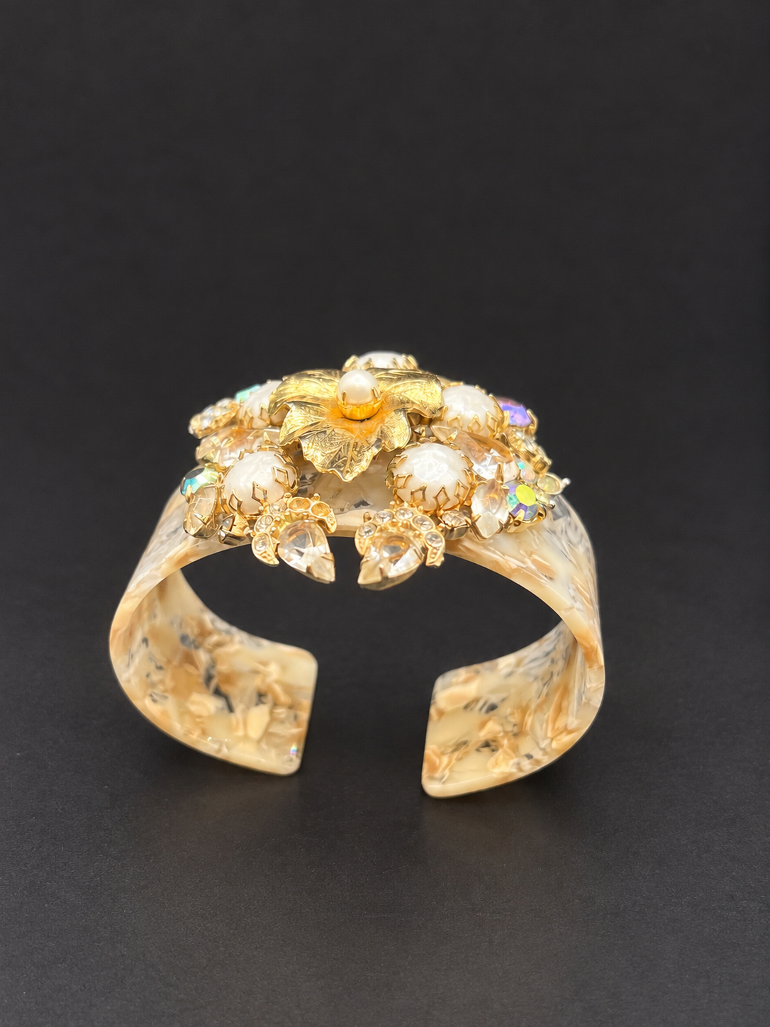 Cuff Bracelet - Golden Floral & Pearl