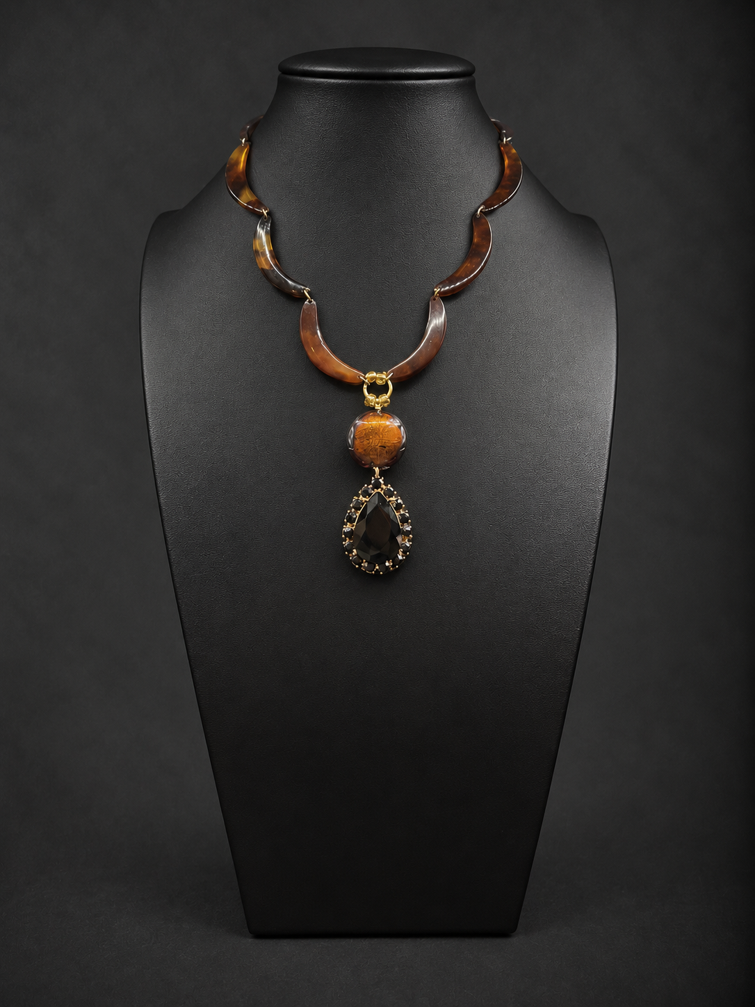 Tortoiseshell Necklace - Black Glass Pendant
