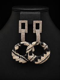 Black cream rhinestone earrings