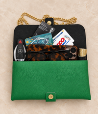 Clutch - Green Italian Leather with Rhinestones