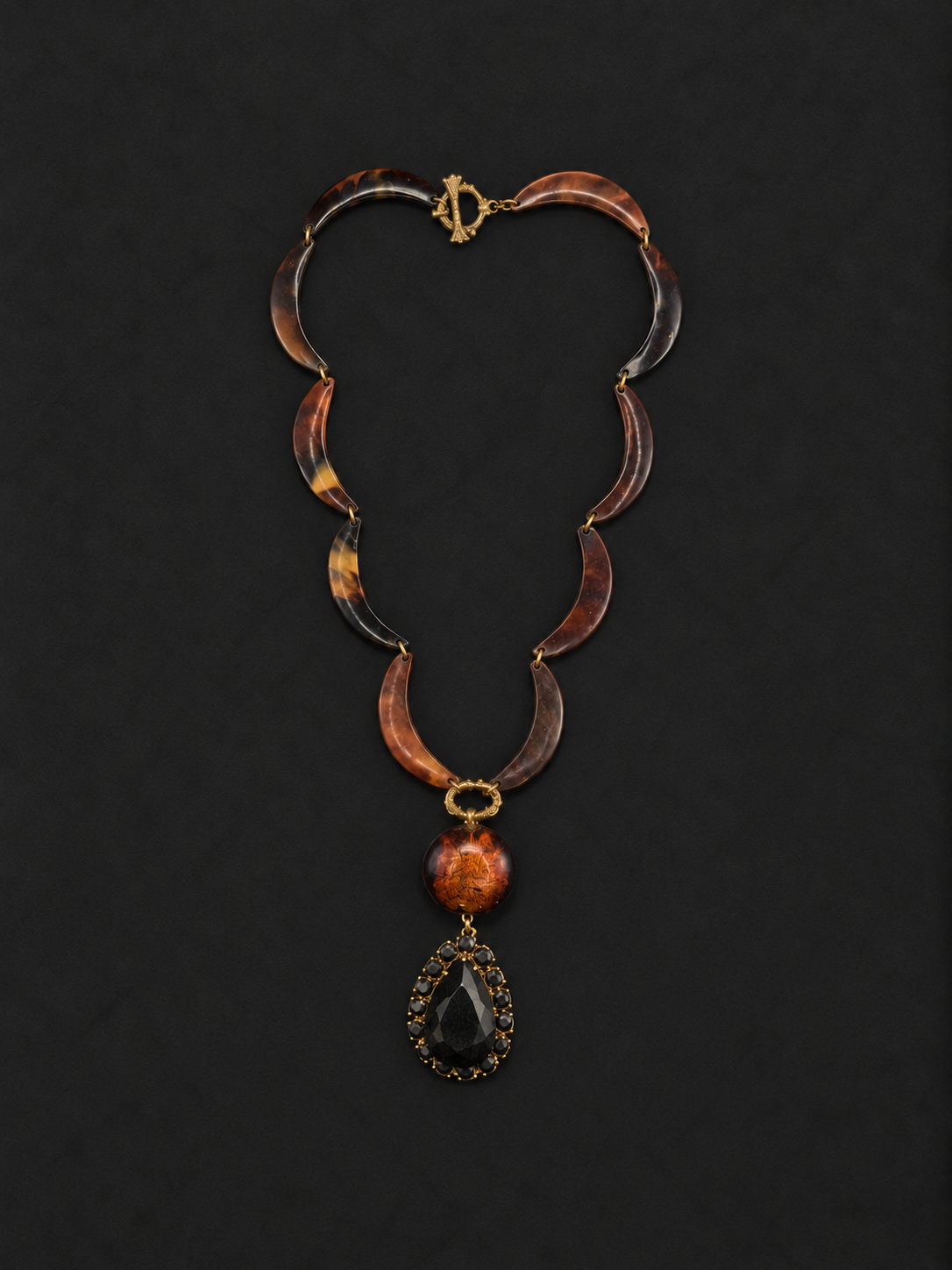 Tortoiseshell Necklace - Black Glass Pendant