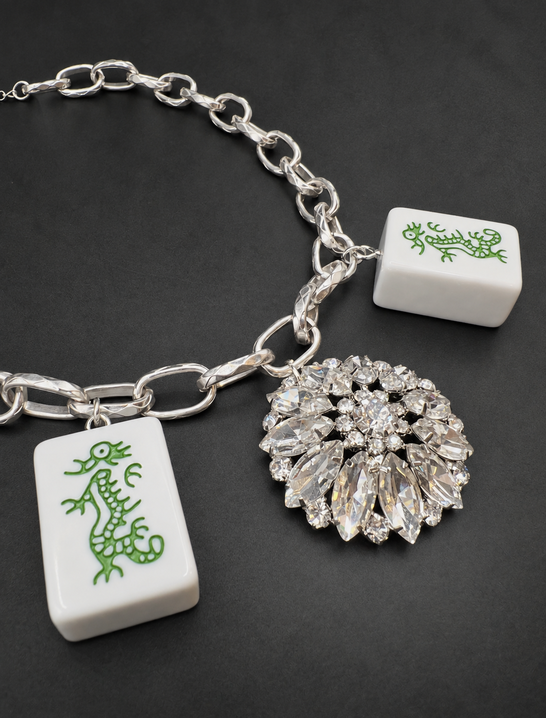 Mahjong Green Dragon Duos Necklace
