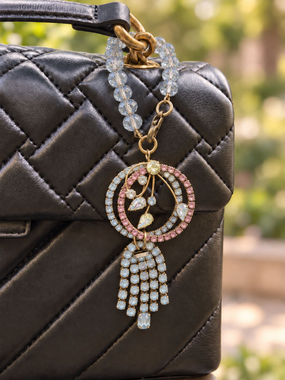 Bag Charm - Blue Rhinestone Tassel