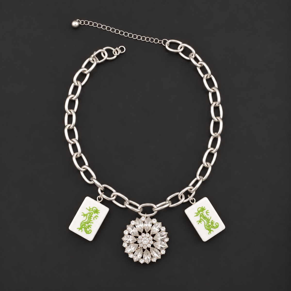 Mahjong Green Dragon Duos Necklace