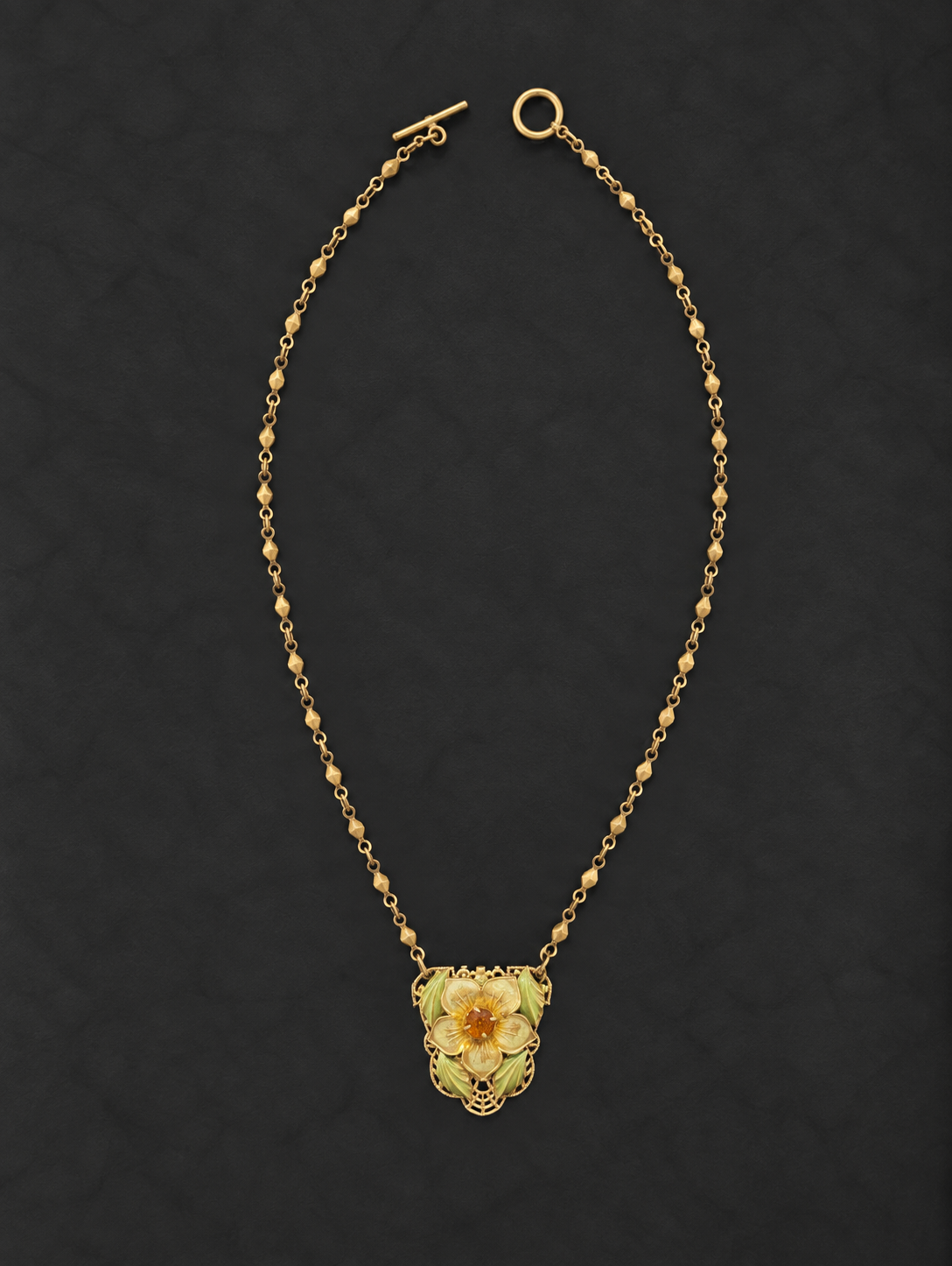 Art Nouveau Floral Fur Clip Pendant Necklace
