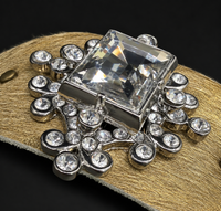 Rhinestone Cowhide Leather Cuff - Gold
