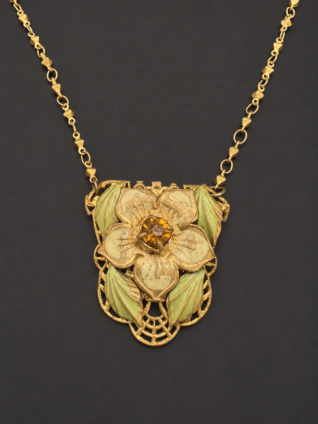 Art Nouveau Floral Fur Clip Pendant Necklace
