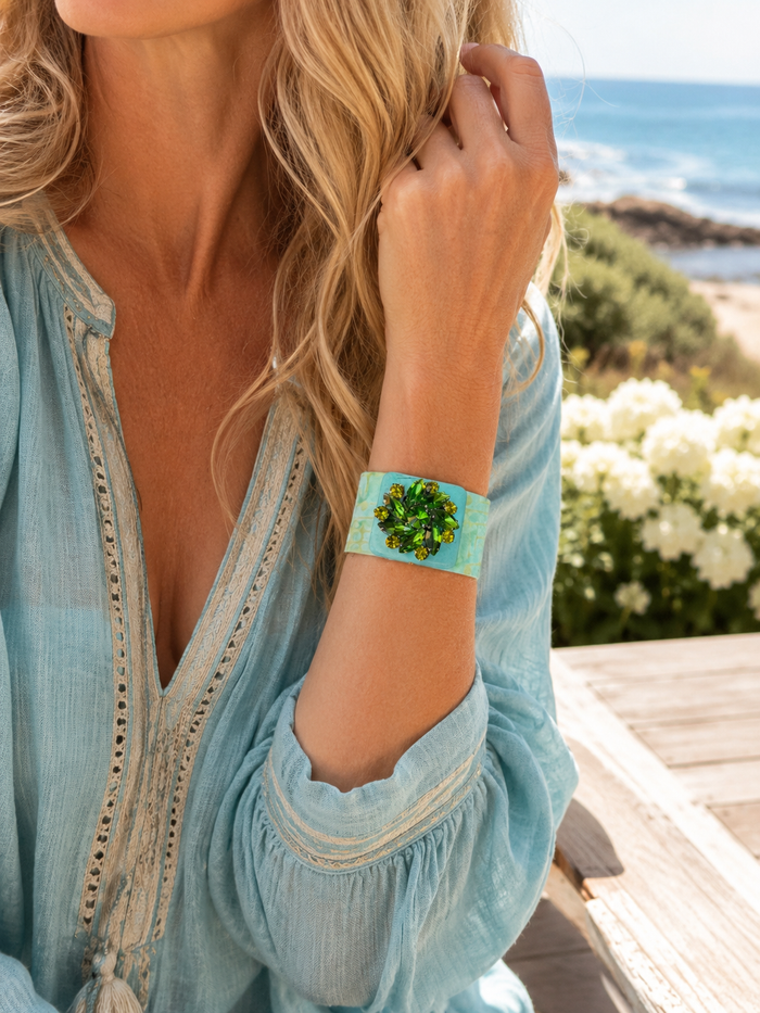 Green Rhinestone Cuff