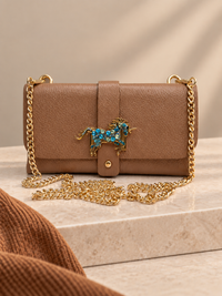Leather Clutch - Unicorn Brooch Accent