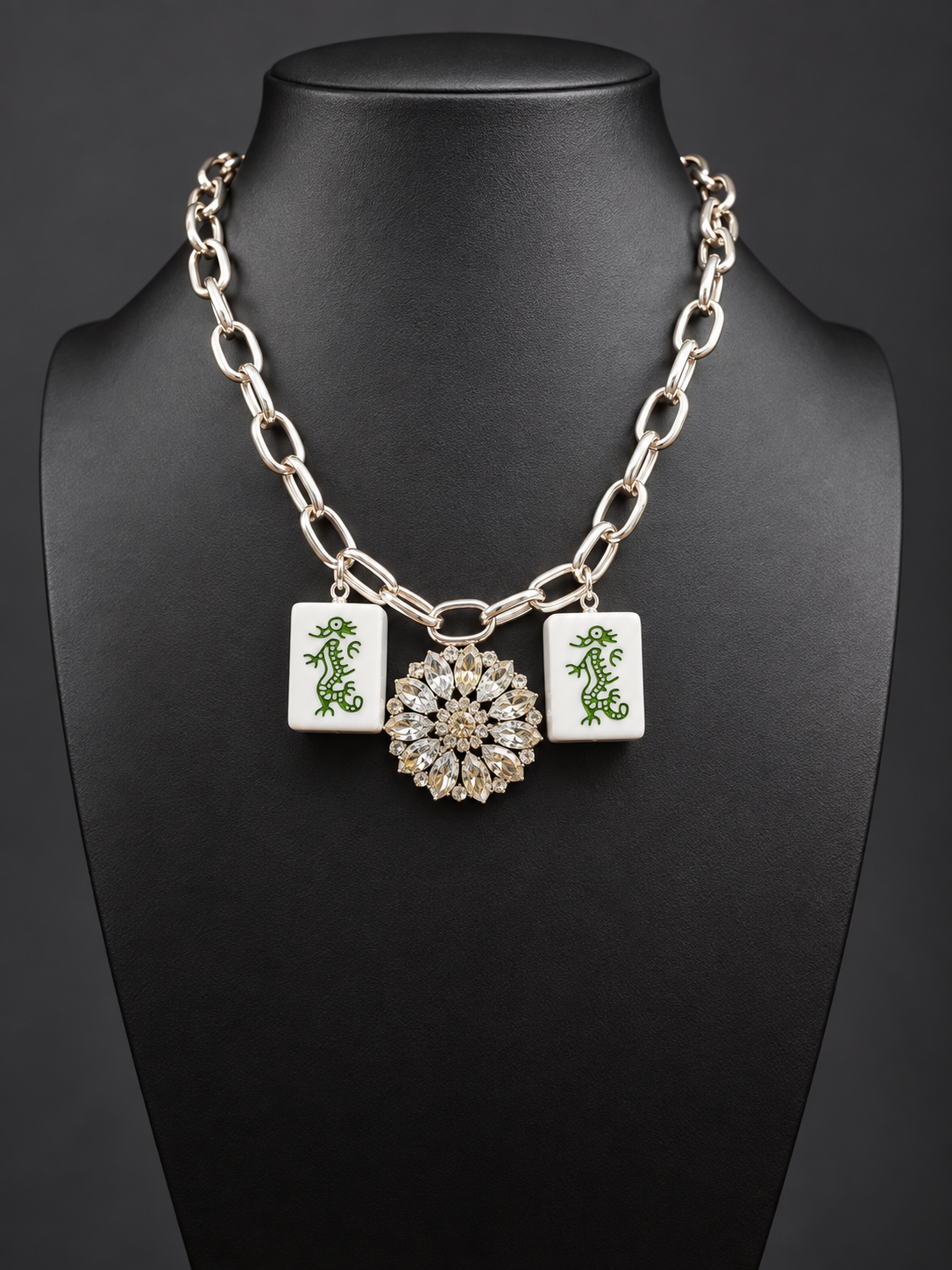 Mahjong Green Dragon Duos Necklace