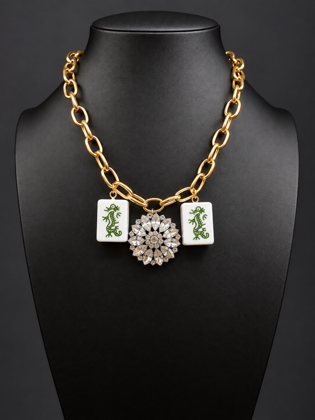 Mahjong Green Dragon Duos Necklace