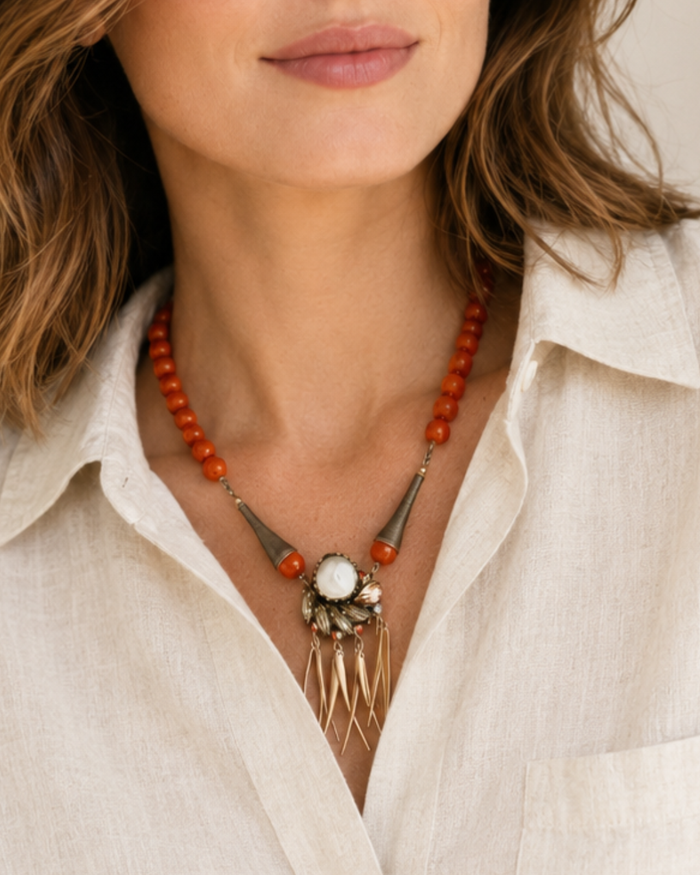 Alice Caviness Art Deco Statement Necklace with Autumn Glass Beads