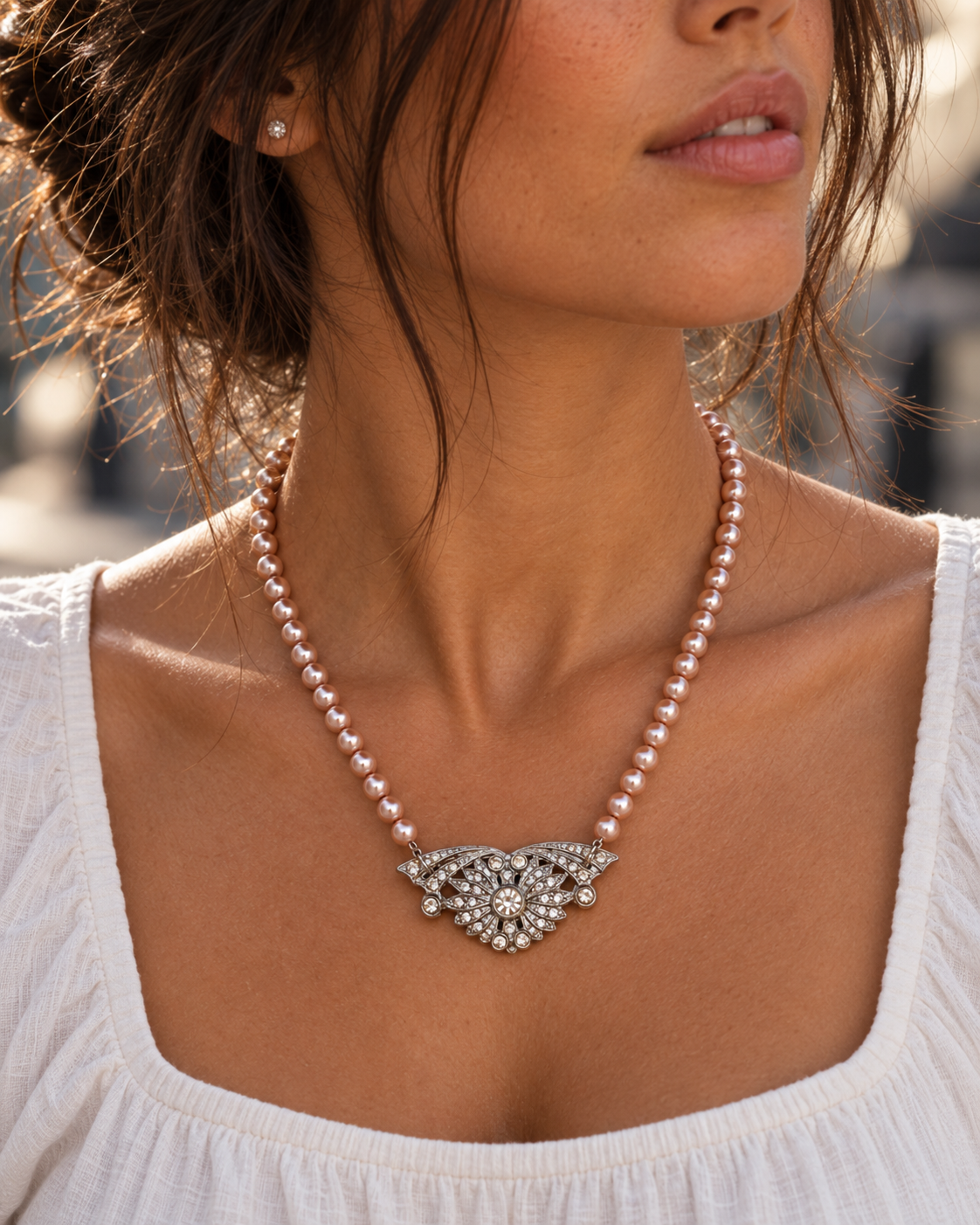 Art Deco Pink Pearl Necklace