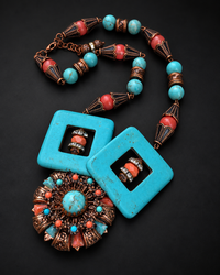 Medallion Necklace - Turquoise & Coral