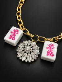 Mahjong Necklace - Pink Dragon Duos