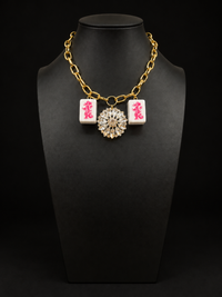 Mahjong Necklace - Pink Dragon Duos