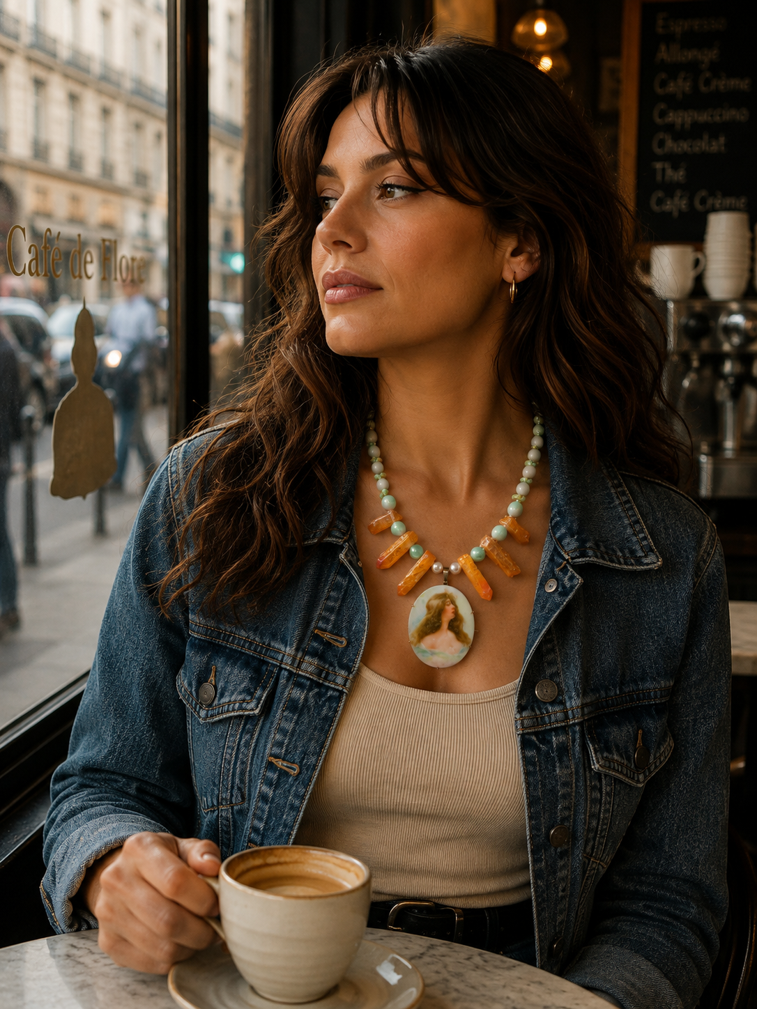 Porcelain Portrait Crystal Necklace
