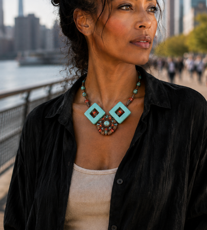 Medallion Necklace - Turquoise & Coral