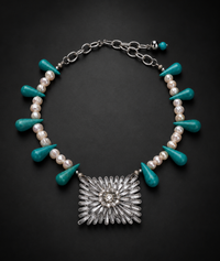 Shoe Buckle Necklace - Rhinestone & Turquoise
