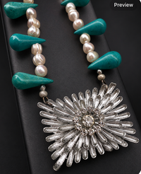 Shoe Buckle Necklace - Rhinestone & Turquoise