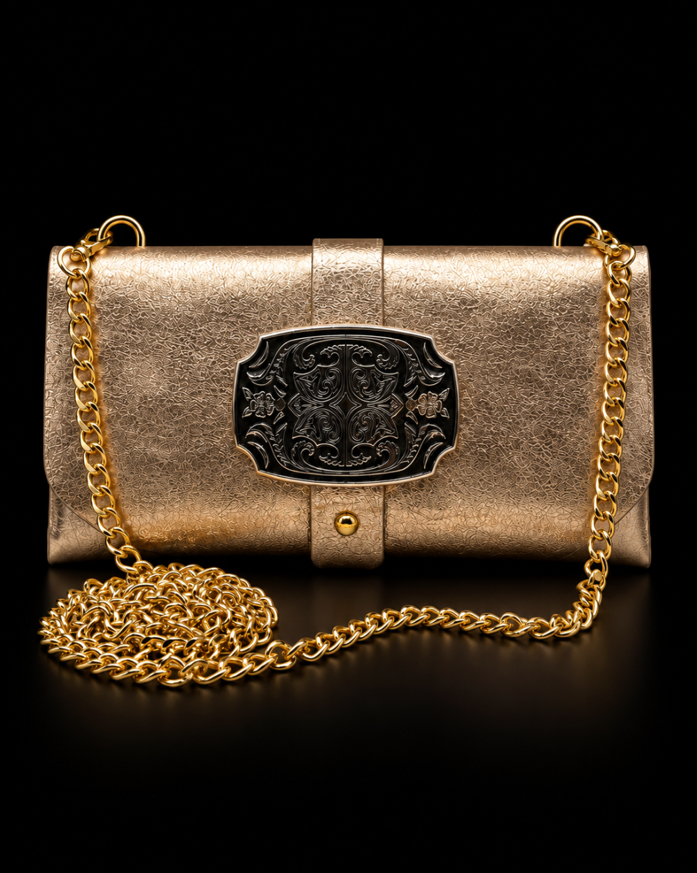 Filigree Buckle Clutch - Bronze