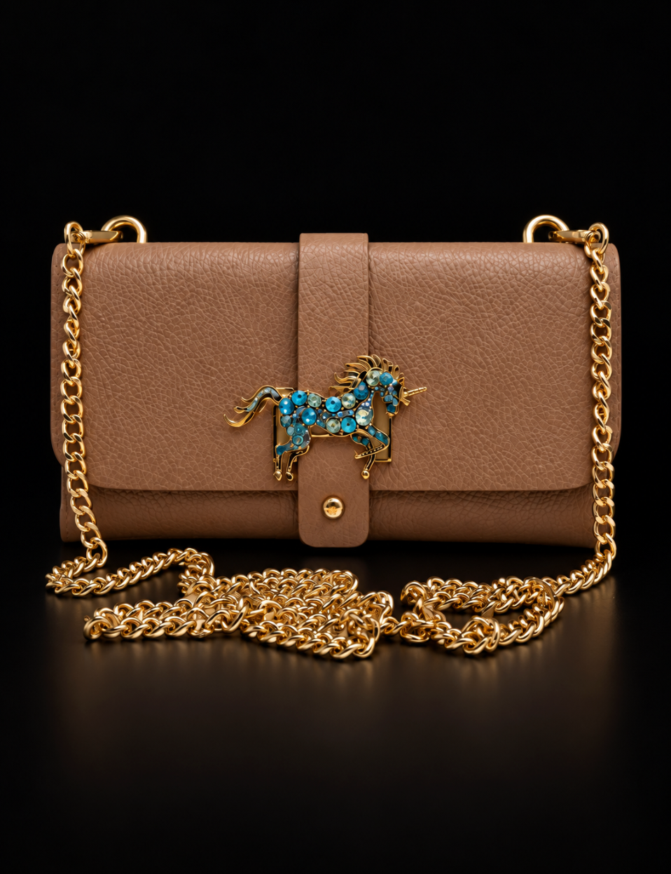 Leather Clutch - Unicorn Brooch Accent
