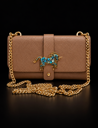 Leather Clutch - Unicorn Brooch Accent