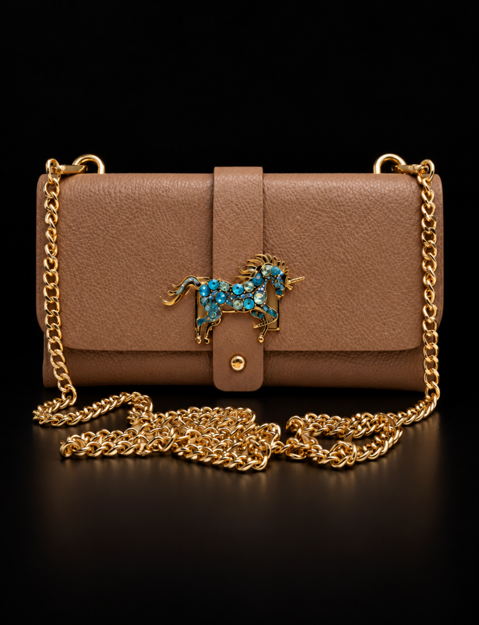 Leather Clutch - Unicorn Brooch Accent