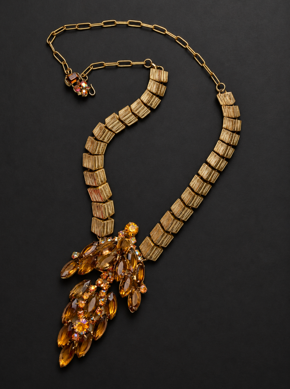 Amber Rhinestone Cascade Necklace