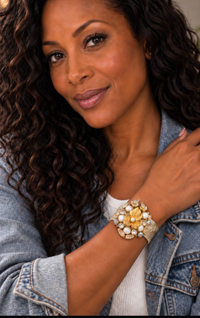 Cuff Bracelet - Golden Floral & Pearl