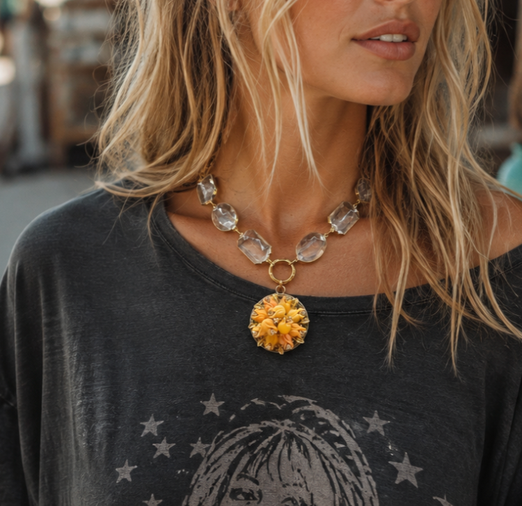 Peach Floral Pendant Necklace