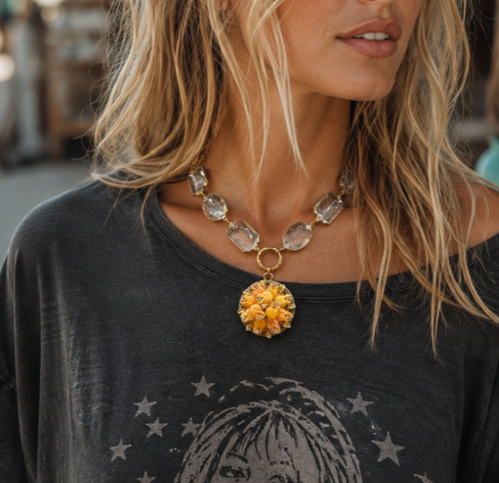 Peach Floral Pendant Necklace