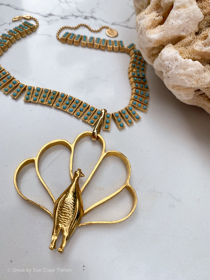 Peacock With Vintage Beaded Chain