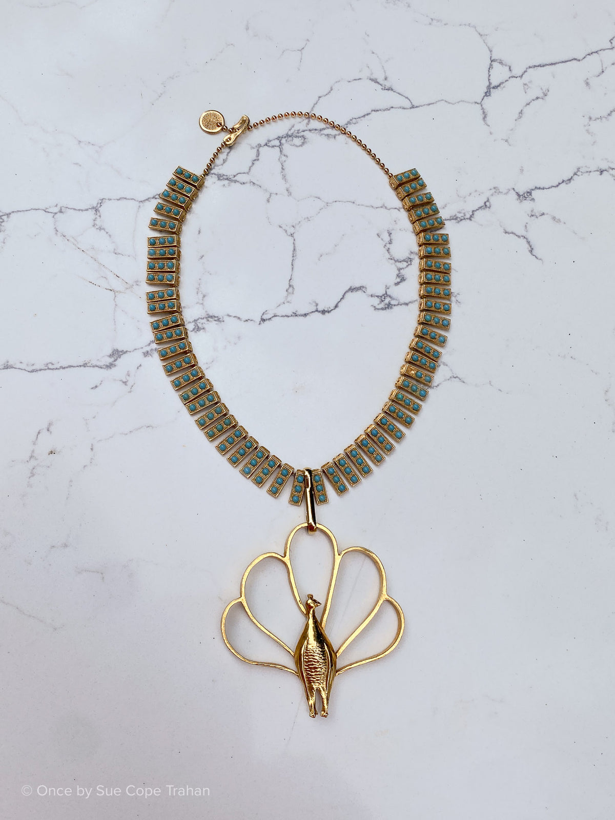Peacock With Vintage Beaded Chain