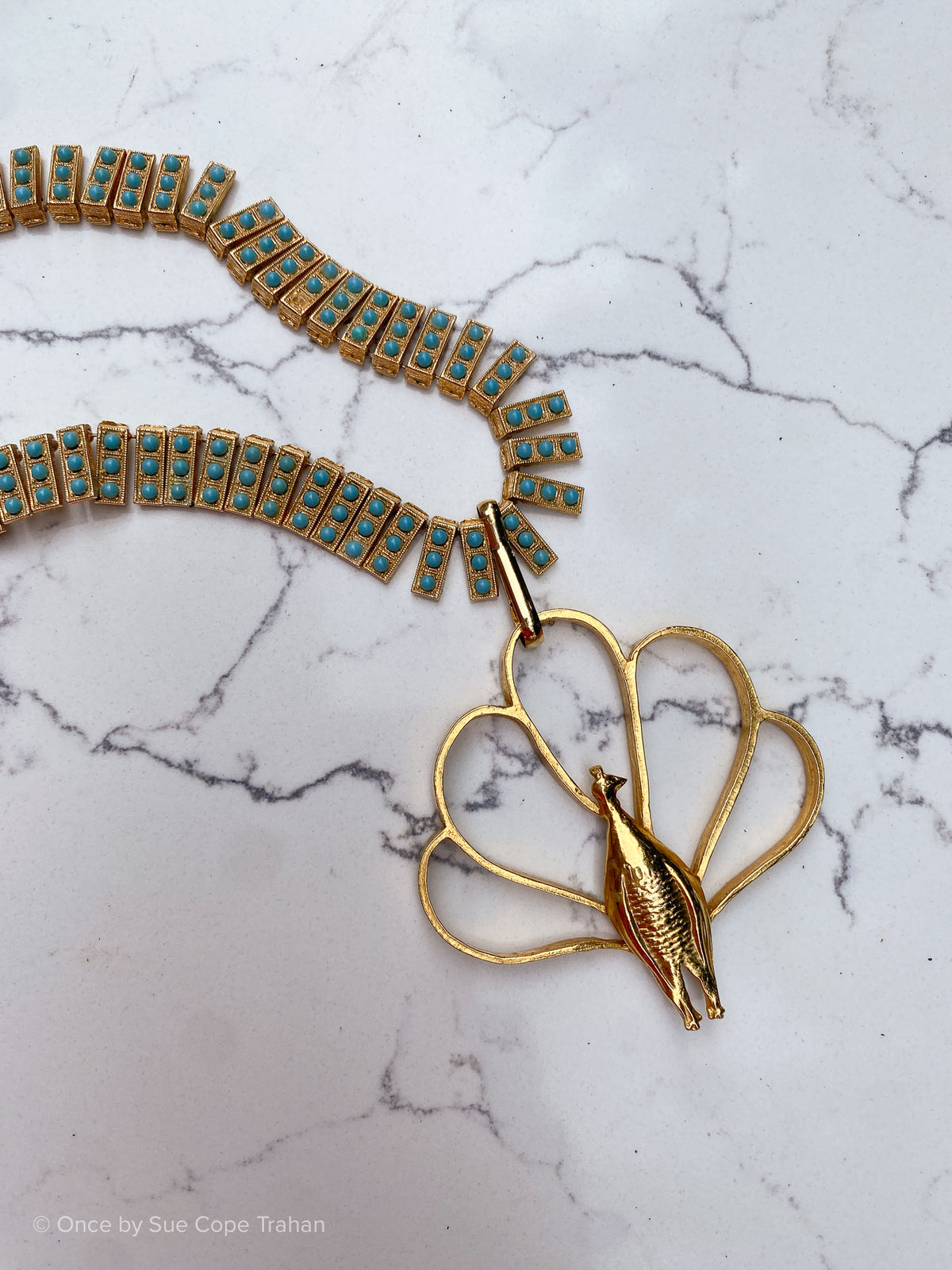 Peacock With Vintage Beaded Chain