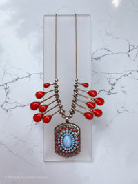 Turquoise Necklace With Orange Coral