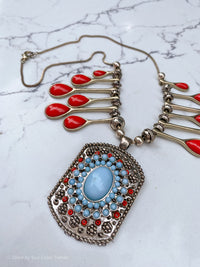 Turquoise Necklace With Orange Coral