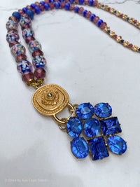1940's Blue Jewel Fur Clip Mirano Glass