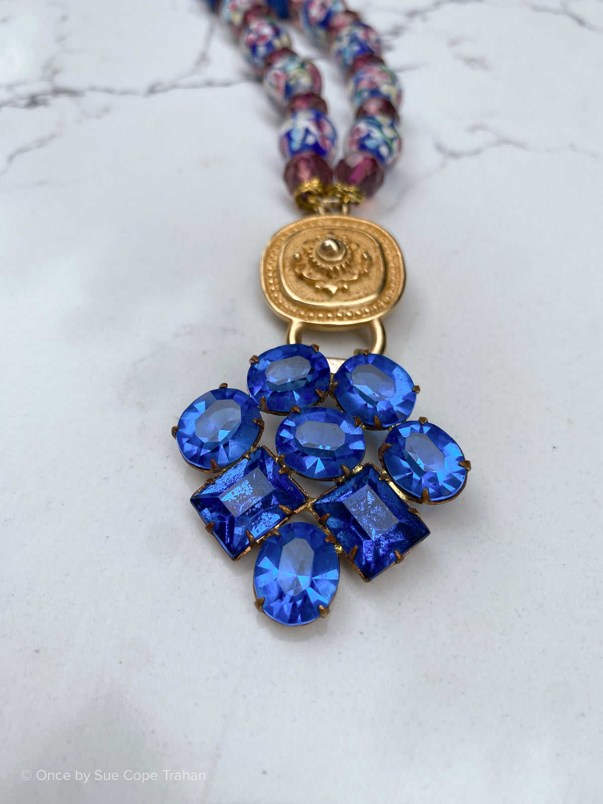 1940's Blue Jewel Fur Clip Mirano Glass