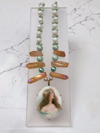 Hand Painted Lady Brooch 1920