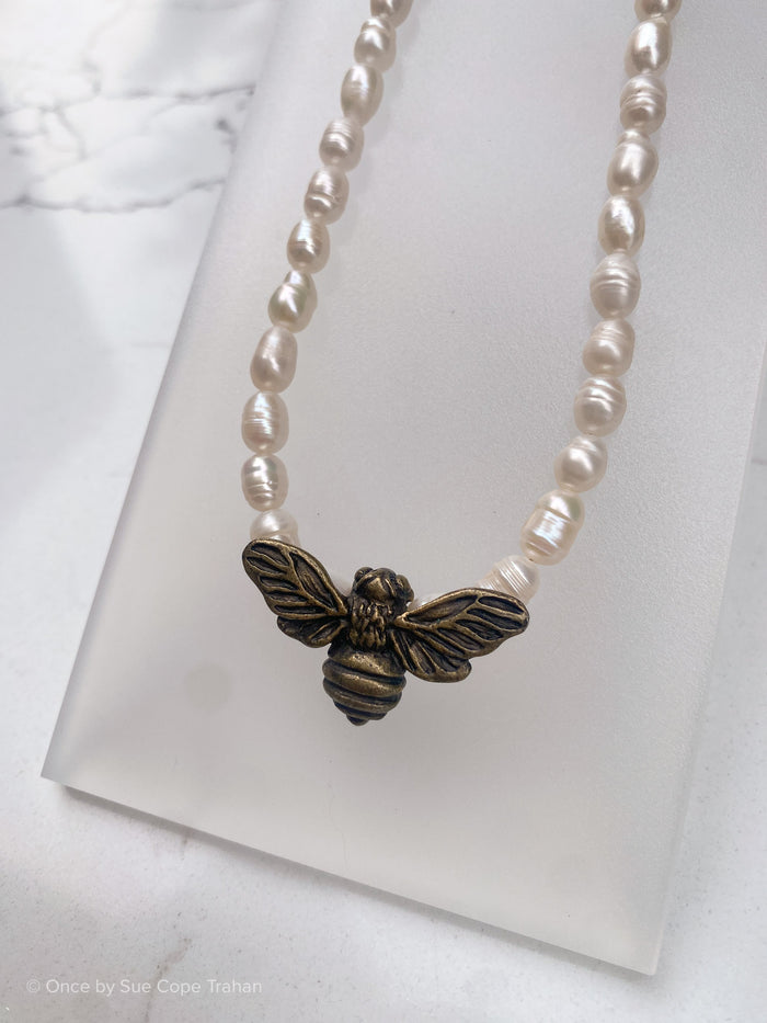 Fresh Water Pearl With Vintage Bee